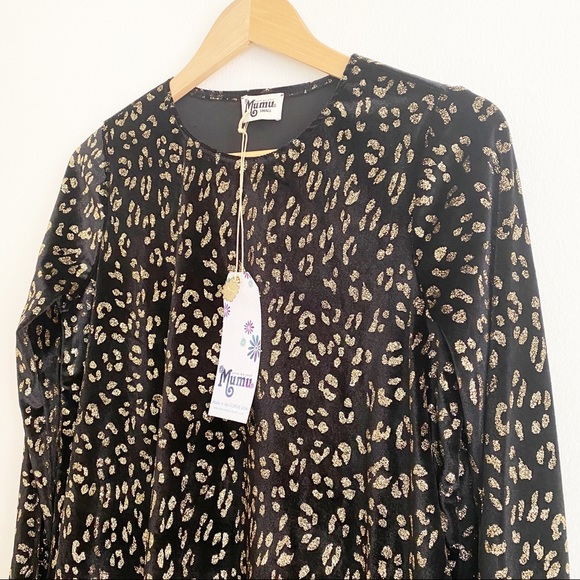 Show Me Your MuMu Glitter Cheetah Toby Swing Dress Black Gold S NWT - Picture 3 of 9